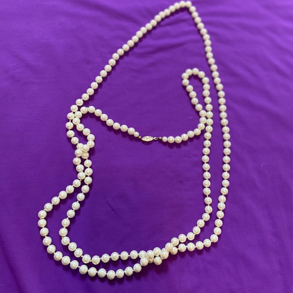Macy's Jewelry Faux White Pearl Necklace Really Long Looks Real